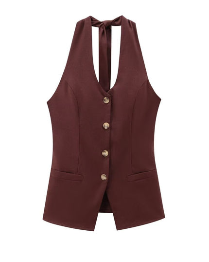 Classic Style Cotton And Linen Halterneck Vest Suit Women's Summer High-grade Trousers