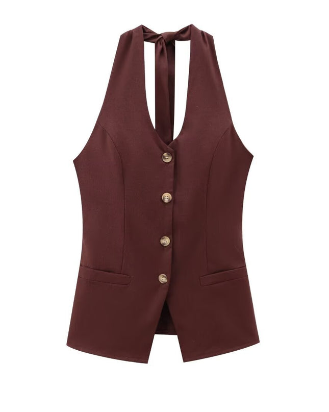 Classic Style Cotton And Linen Halterneck Vest Suit Women's Summer High-grade Trousers