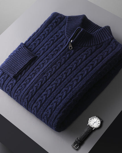 Woolen Sweater Men's Half-high Collar Zipper Top