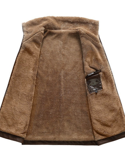Men's Leather Lapel Fleece Padded Coat