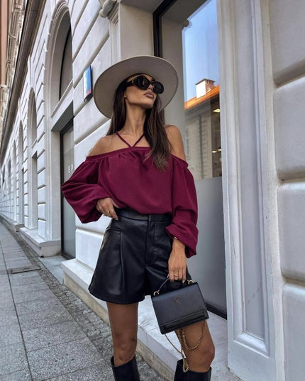 Spring Halter Women's Top Long Sleeve