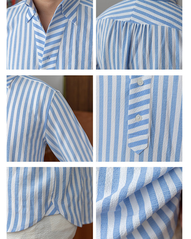 Breathable Seersucker Striped Long-sleeved Shirt