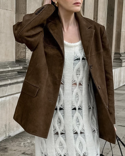 Brushed Velvet Retro Lapels Loose Suede Jacket