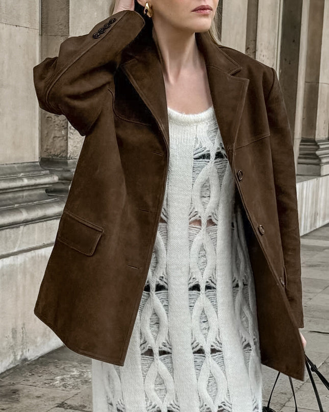 Brushed Velvet Retro Lapels Loose Suede Jacket