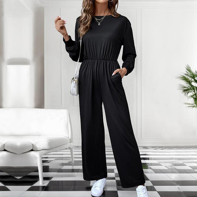 Casual Long Sleeve Solid Color Autumn Jumpsuit Women