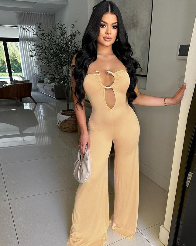 Sleeveless Hollow Metal Decorative Jumpsuit