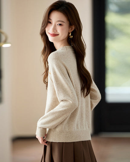 French Style Gold Buckle Design Sense Lazy And Loose Knitwear Sweater