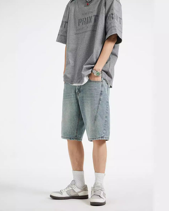 Summer New Structure Loose Straight Denim Shorts Simple All-matching