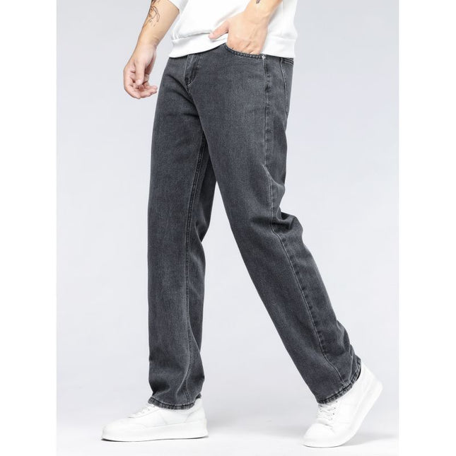 Men’s Simple Casual Extra Long Jeans | High-Waist Straight-Leg Denim