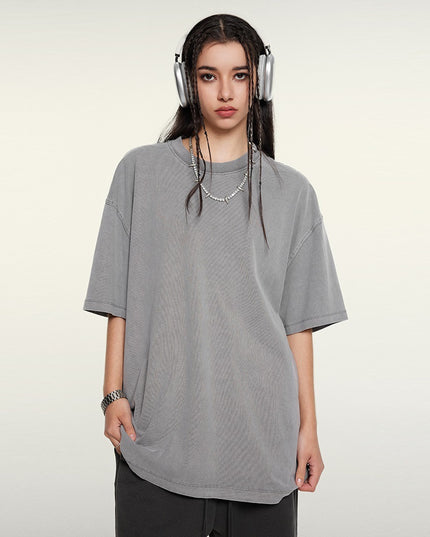 Heavy Washed Solid Color Short Sleeve Men And Women Same Style