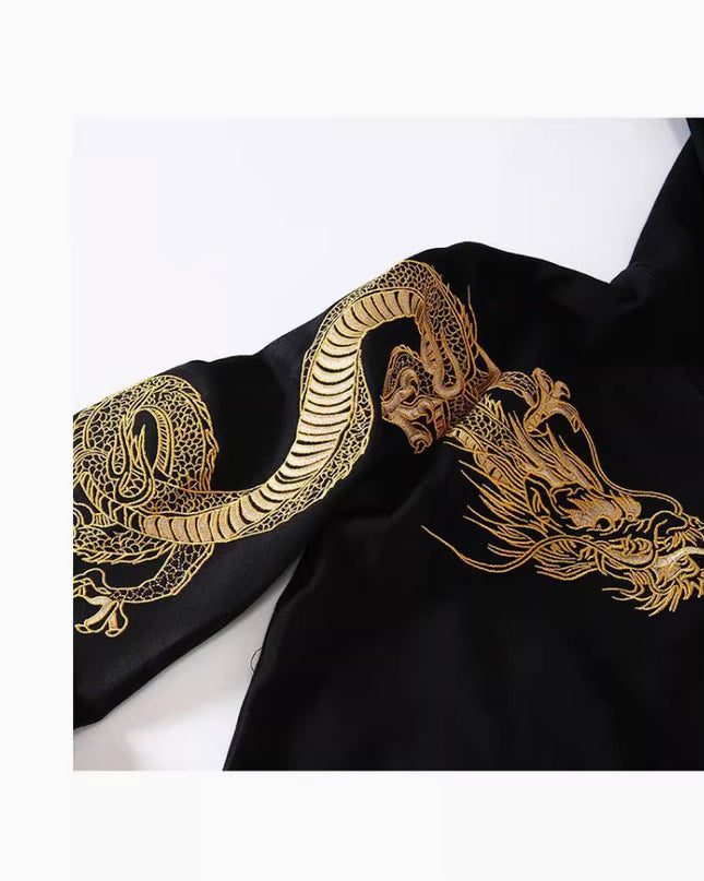 Autumn Winter High-end Hoodie Men's Pure Cotton Golden Dragon Embroidery Loose Hooded Trend Coat