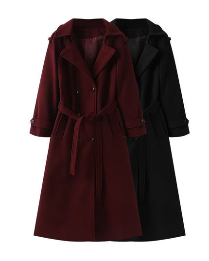 Loose Temperament Double Breasted Length And Width Woolen Coat