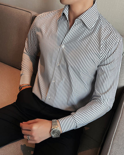 Men's Large V Non-ironing Striped Shirt