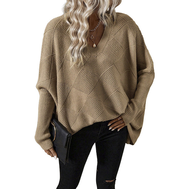 European And American Loose Oversize Knitted Textured Sweater For Women