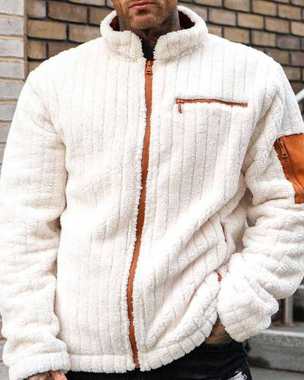 Color Collision Design Plush Jacket For Men