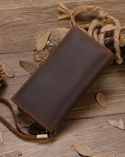 Cowhide Zipper Large Capacity Multiple Card Slots Crazy Horse Leather Long Wallet Men