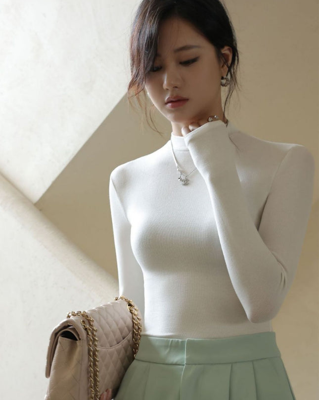 Slim Look Inside Half High Collar Base T Shirt