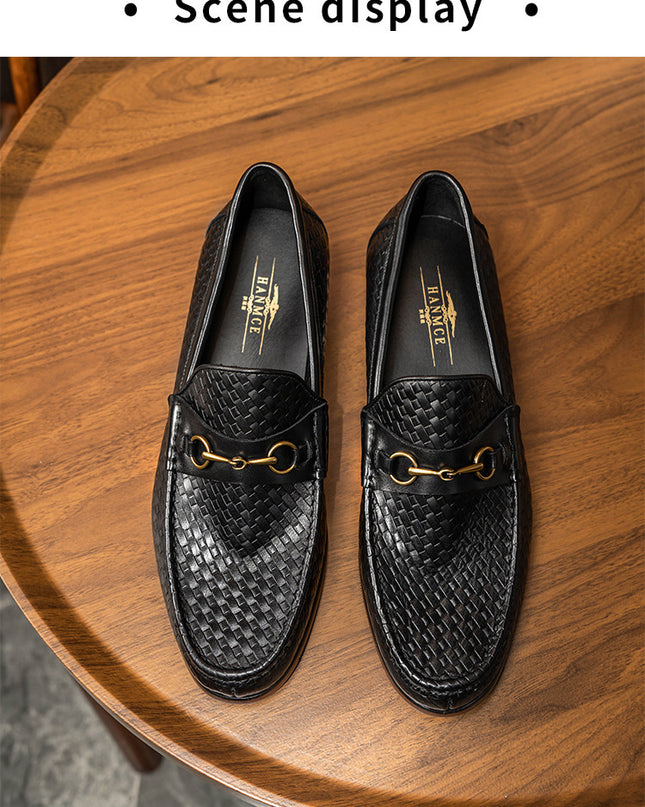 Business Casual Men's Woven Loafers Leather Shoes Men's Shoes