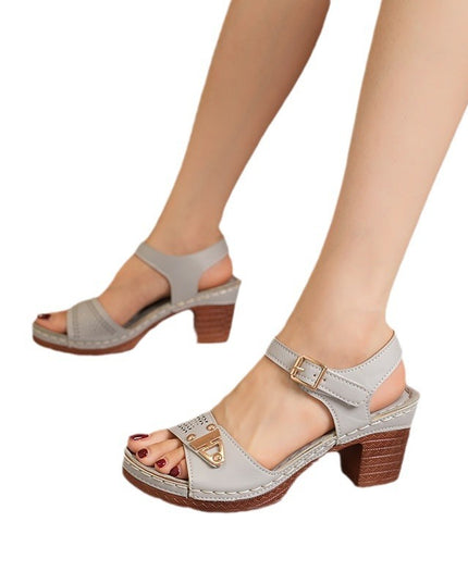 Face Buckle Chunky Heel High Heel Sandals Female