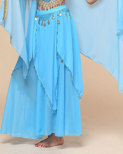 Belly Dance Hanging Coin Skirt Chiffon Big Hem Dress