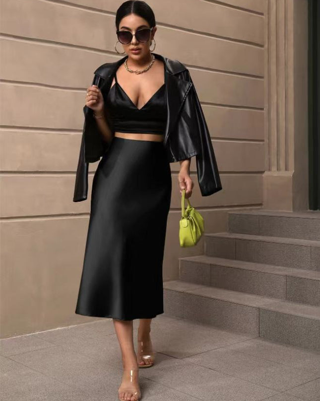 European And American Elegant Style A- Line Satin Skirt