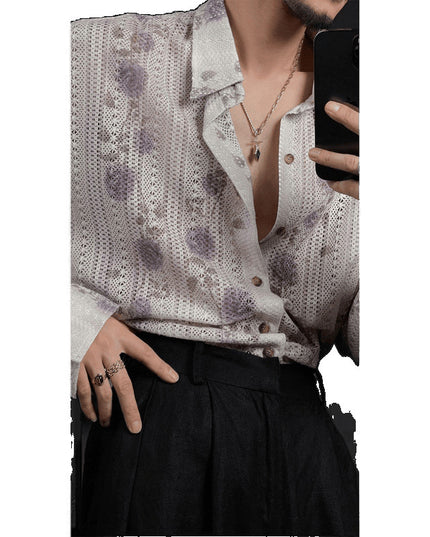 Men's Idle Style Hollow Flower Long Sleeve Shirt