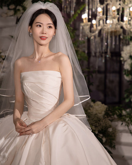 Women's Satin Tube Top Simple Elegant French Style Large Tail Elegant Wedding Dress