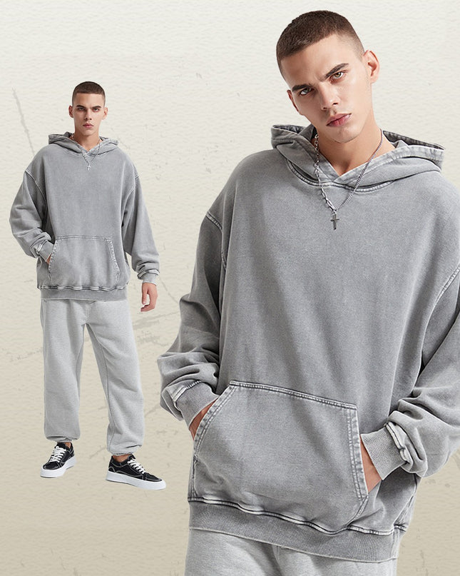 Distressed Hooded Sweater Loose Wash Men
