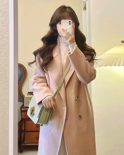Design Sense Oatmeal Color Small Woolen Overcoat Women's Coat