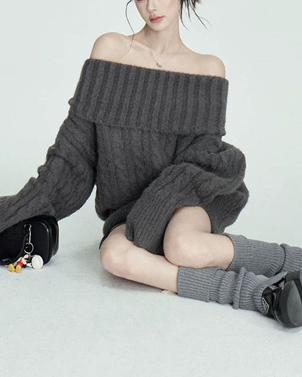 Pure Soft Glutinous Off-shoulder Turtleneck Sweater