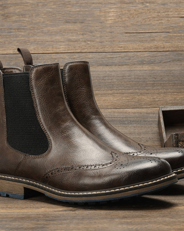 Chelsea Boots Men's Retro Sleeve Mid-top Carved Outer
