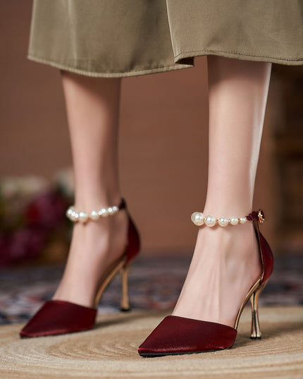 Women's Small-sized Pearl Sandals With Stiletto Heels