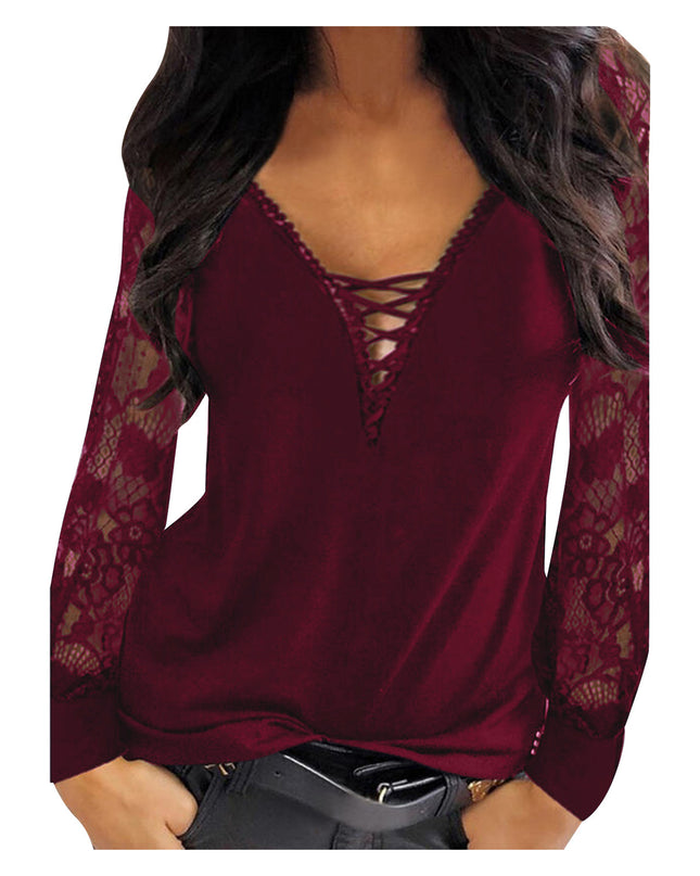 Commuter Pullover V-neck Ribbon Lace Women's Base Shirt