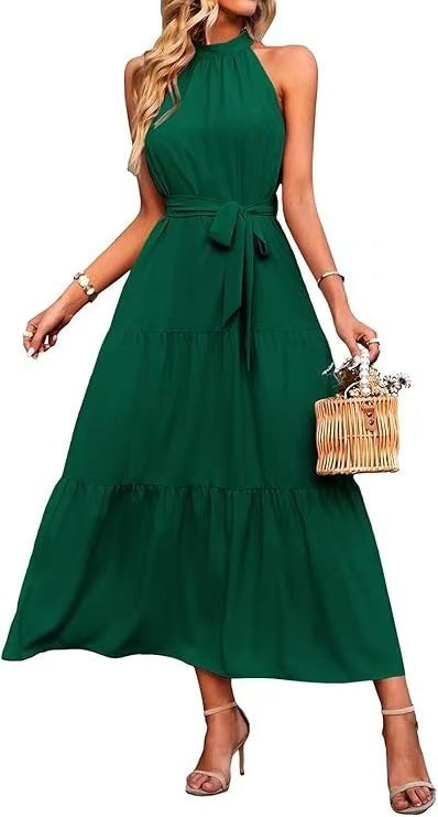 Halter Lace-up Casual Loose Stitching Dress