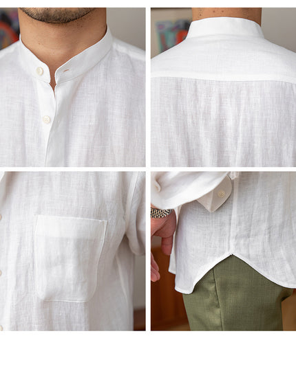 Men's Commuter Light Cooked Casual Breathable Pure Linen Long Sleeve Shirt
