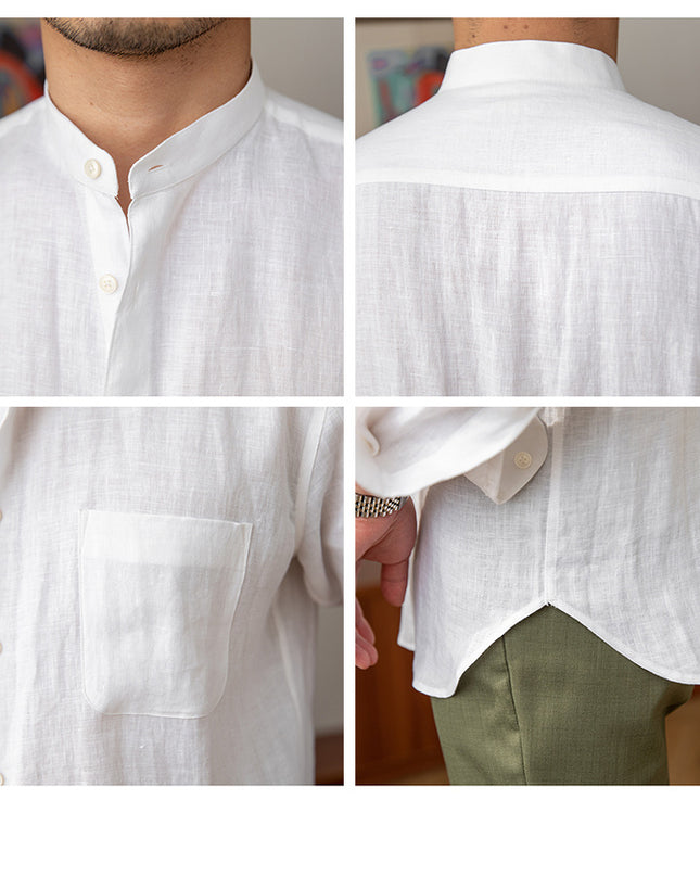 Men's Commuter Light Cooked Casual Breathable Pure Linen Long Sleeve Shirt