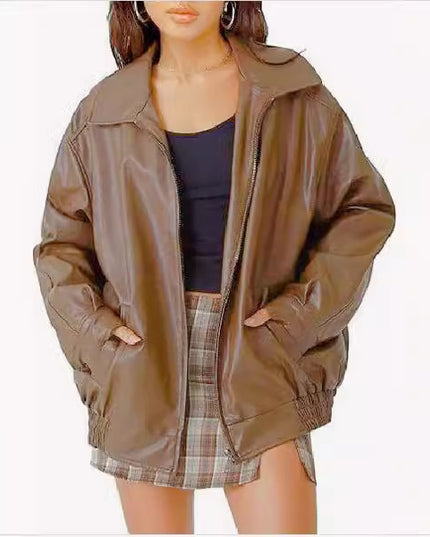 Women's Oversized Biker's Leather Jacket Fall Winter Fashion