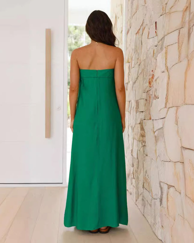 Women's Chest-wrapped Satin Maxi Dress