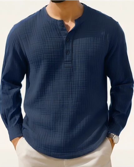 Cotton And Linen Long Sleeve Shirt T-shirt Round Neck