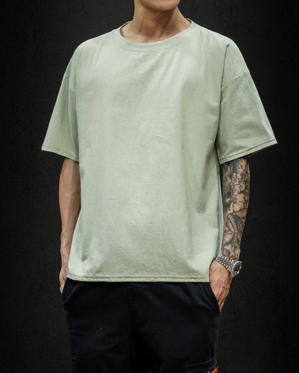 Japanese Large Size Cotton And Linen Solid Color Loose Short Sleeves