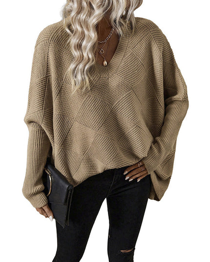 European And American Loose Oversize Knitted Textured Sweater For Women