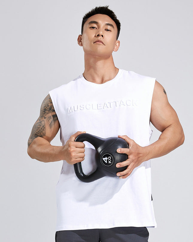 Summer Youth Fitness New Printed Cotton Wide Shoulder Vest For Men