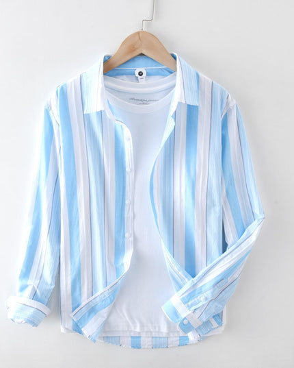 Extremely Hemp JapaneseStriped Casual Long-sleeved Shirt For Men