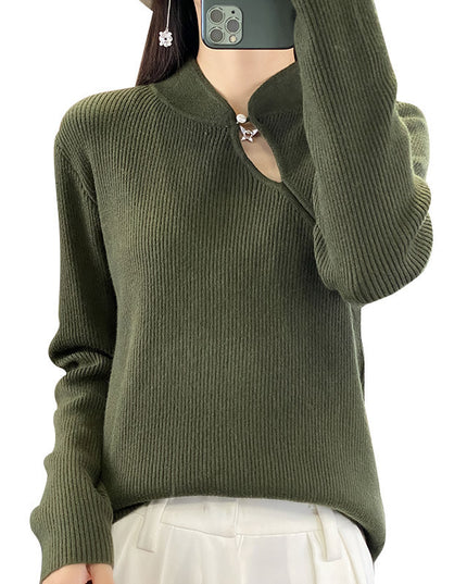 Half Turtleneck New Chinese Style Buckle Sweater Women's Sweater