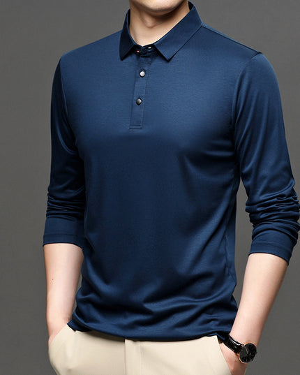 New Men's Long-sleeved Lapel T-shirt
