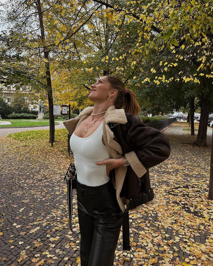 French Fur Integrated Multi-zipper All-matching Long Long Sleeve Jacket