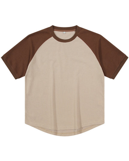 Contrast Color Waffle Plus Size Short Sleeve