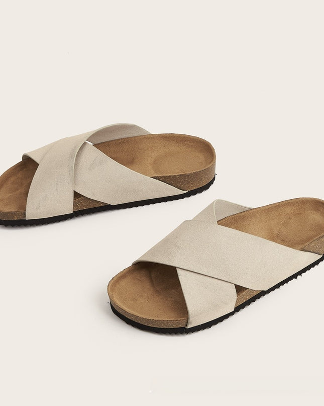 European And American Plus Size Khaki Round Toe Cross Roman Style Slip-on Flat Sandals