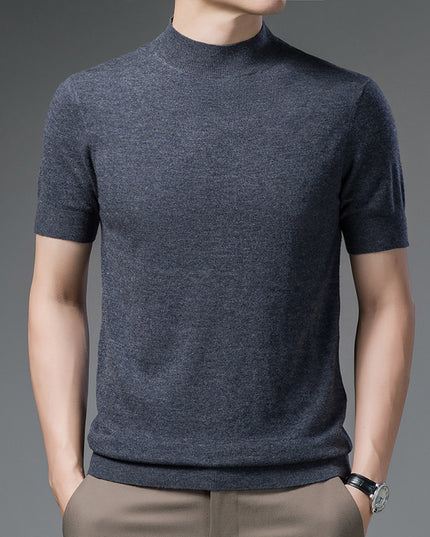 Half Turtleneck Pure Wool Sweater With Short Sleeves Men