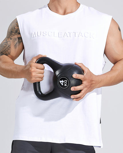 Summer Youth Fitness New Printed Cotton Wide Shoulder Vest For Men